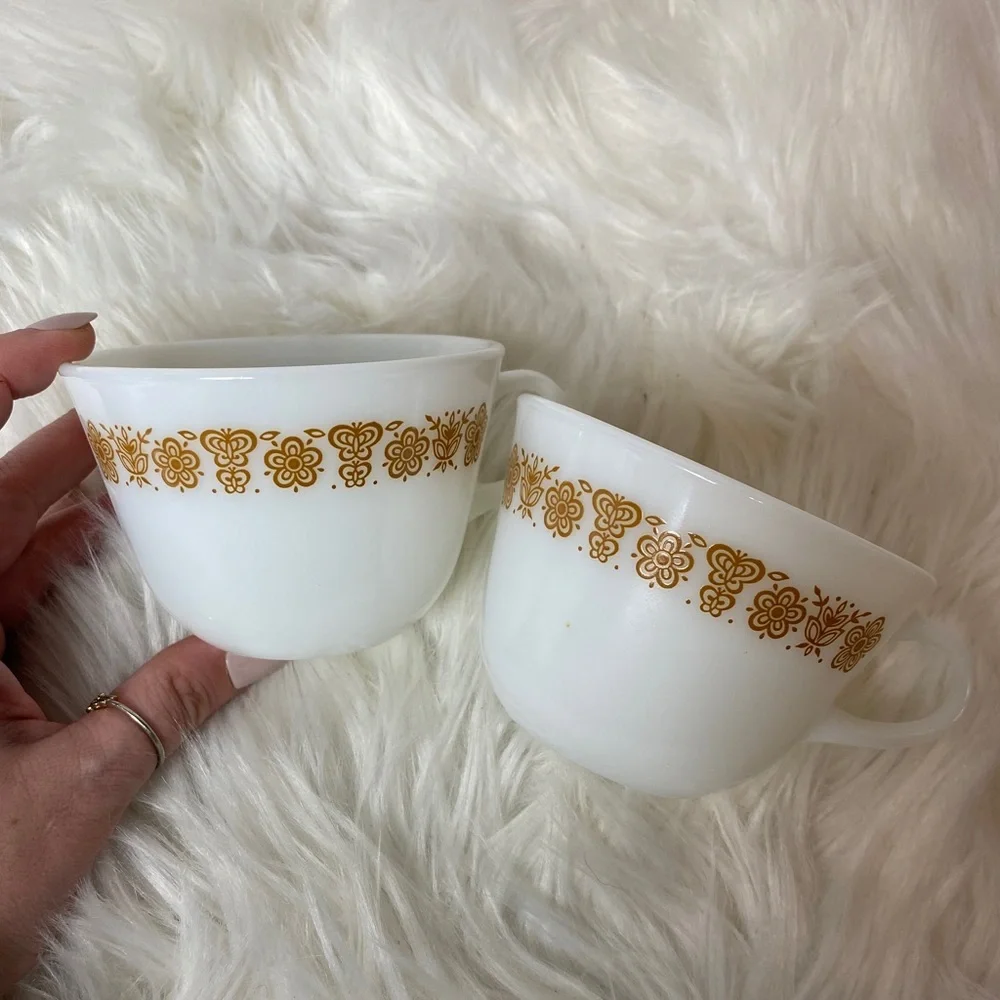 Vintage Pyrex Butterfly Gold Coffee Tea Milk Glass